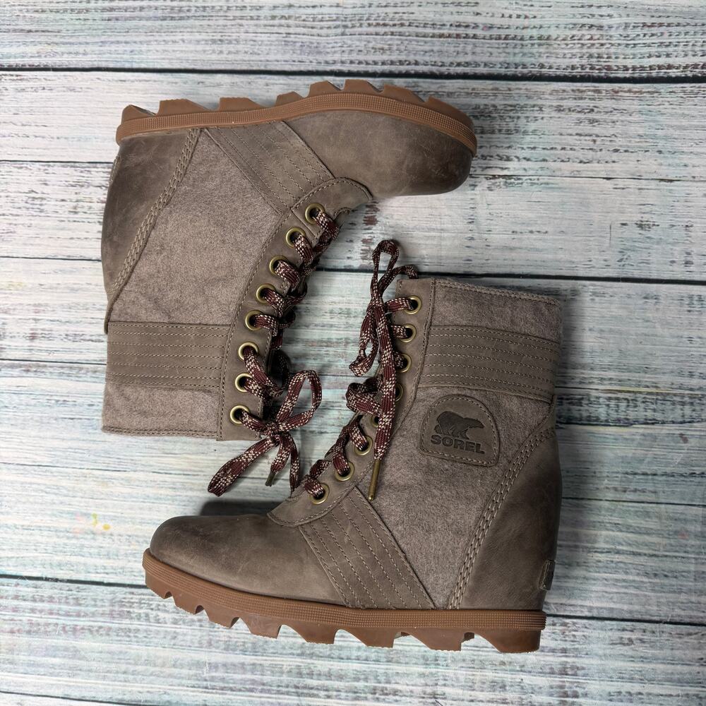 Sorel Lexie Wedge Lace Up Boots Tan Women’s Size 7